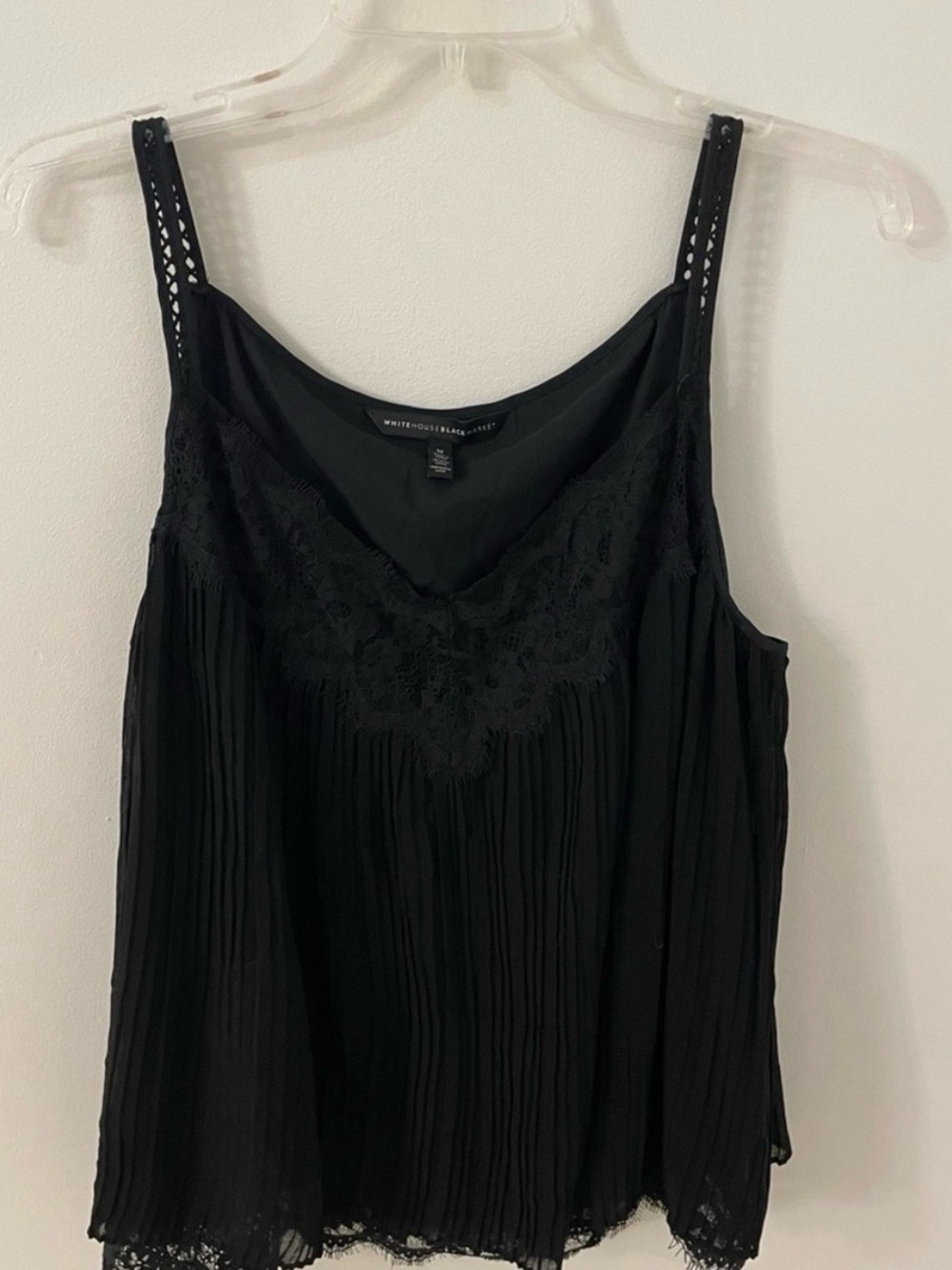 White House Black Market Black Lace Pleated Cami Top Size M
